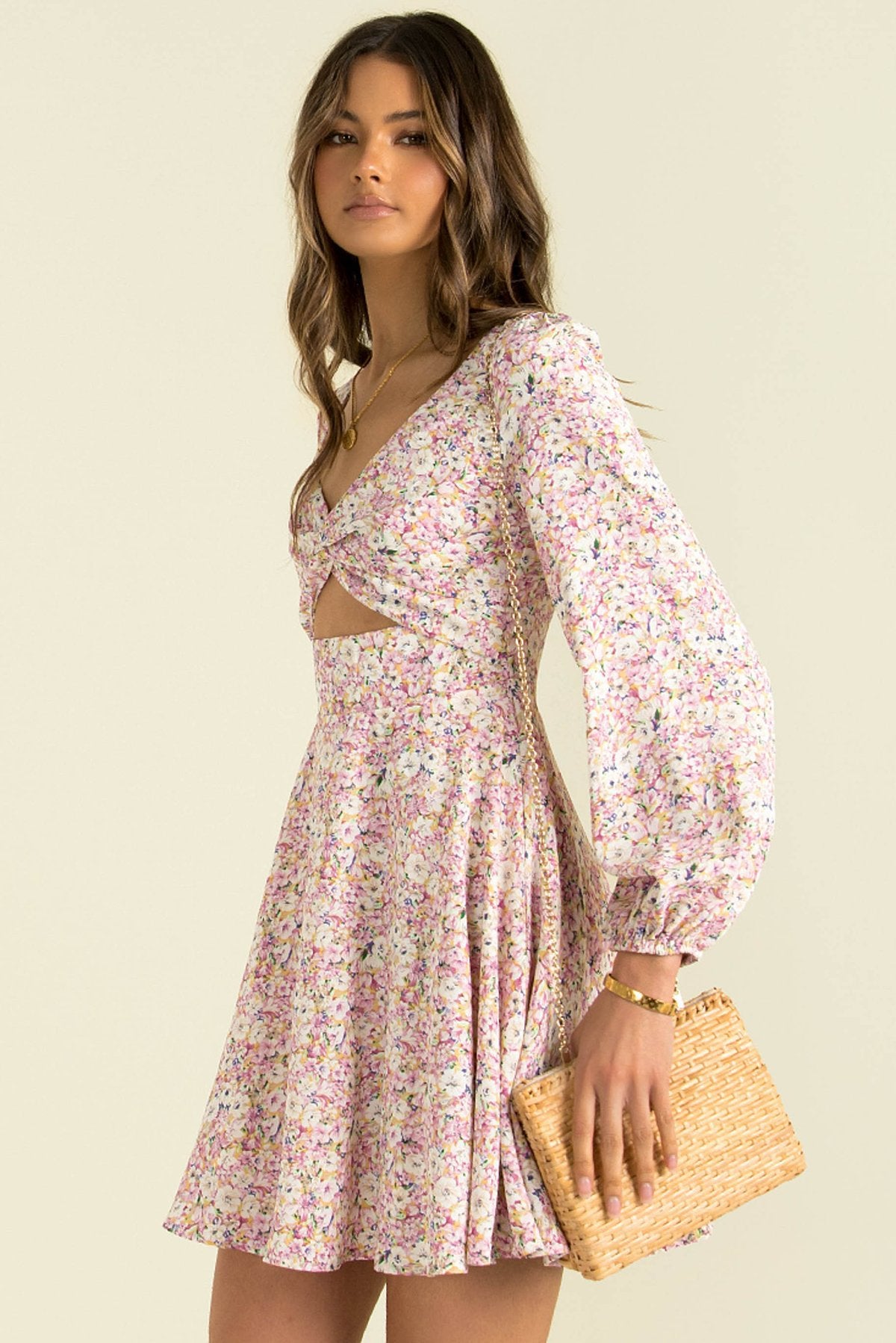 Floral Print Women's Autumn V-neck Twisted Dress